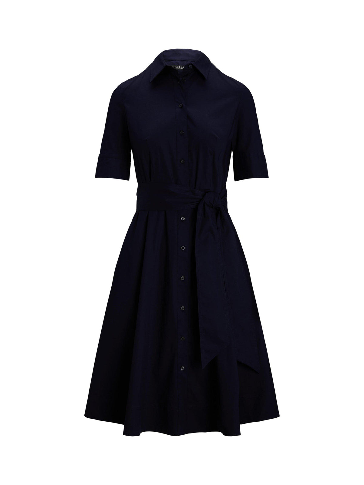 Lauren Ralph Lauren Cotton Blend Belted Shirt Midi Dress UK 14 - Lauren Navy