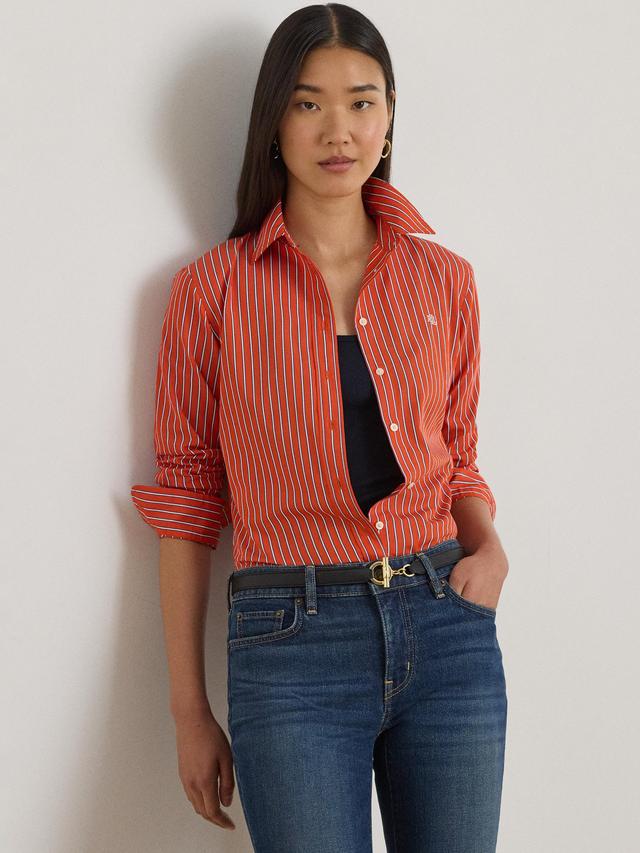 Ralph Lauren Jamelko Classic Fit Stripe Broadcloth Shirt - Orange/Blue - XS