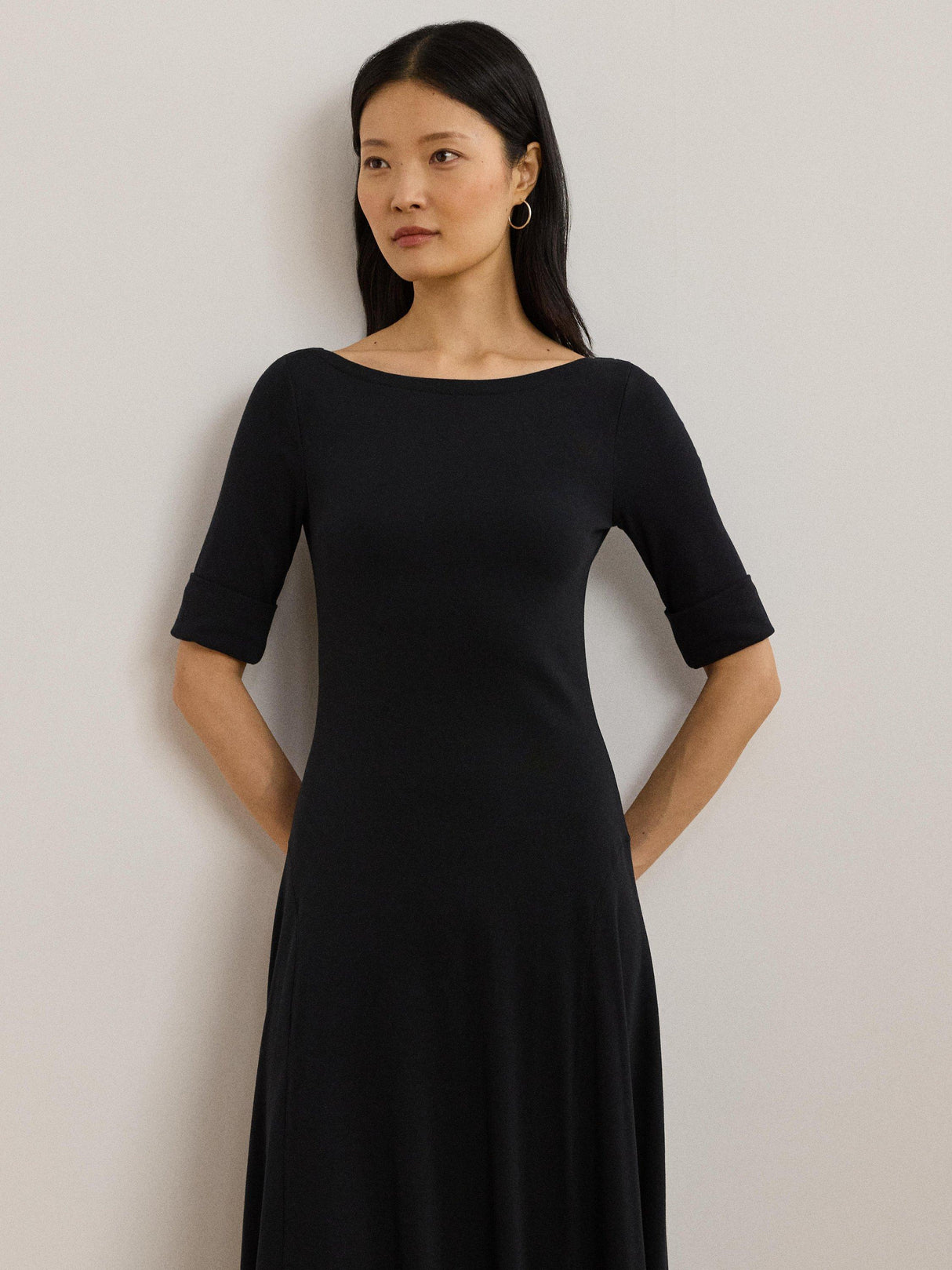 Ralph Lauren Munzie Rib Knit Cotton Midi Women's Dress - UK Size XL - Black