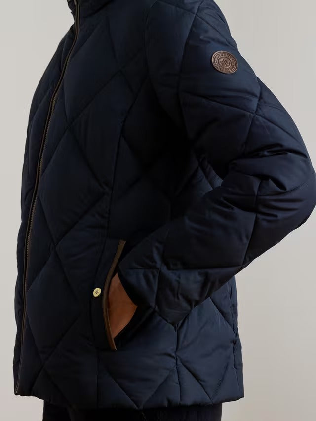 Ralph Lauren Women's Faux Leather Trim Diamond Quilted Jacket - Navy - Large