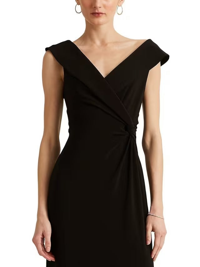 Ralph Lauren Leonidas Floor Length Column Gown Maxi Dress - Black - UK 20