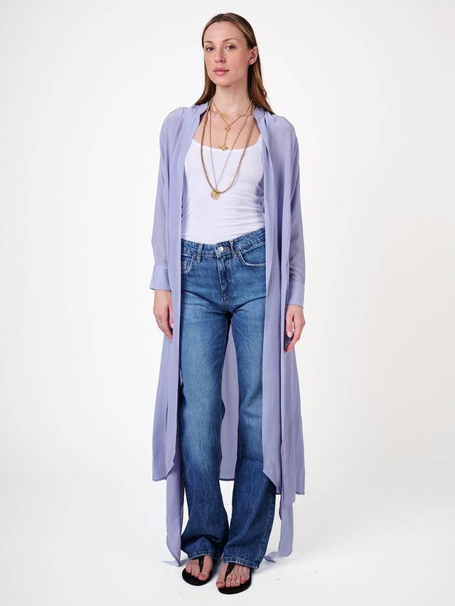 Amanda Wakeley Sophia Pure Silk Semi Sheer Long Shirt - Cornflower - Large