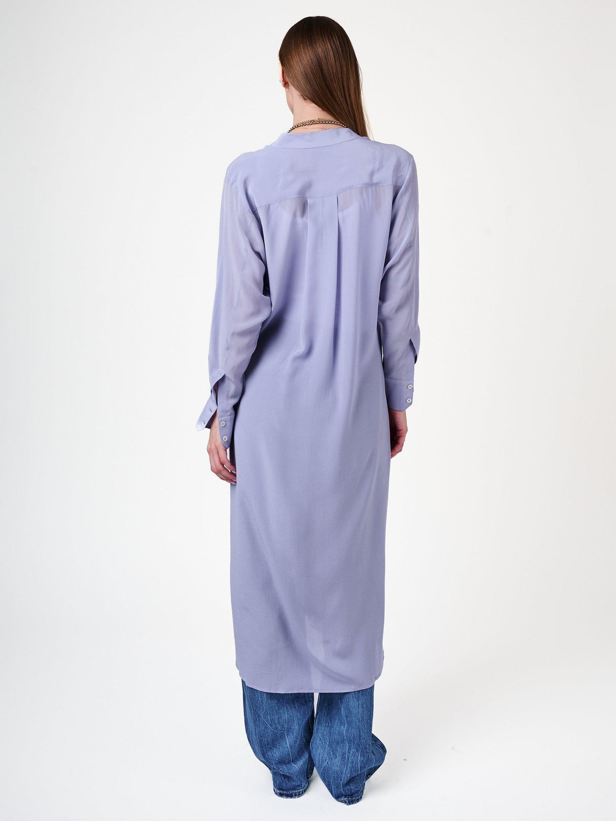 Amanda Wakeley Sophia Pure Silk Semi Sheer Long Shirt - Cornflower - Large