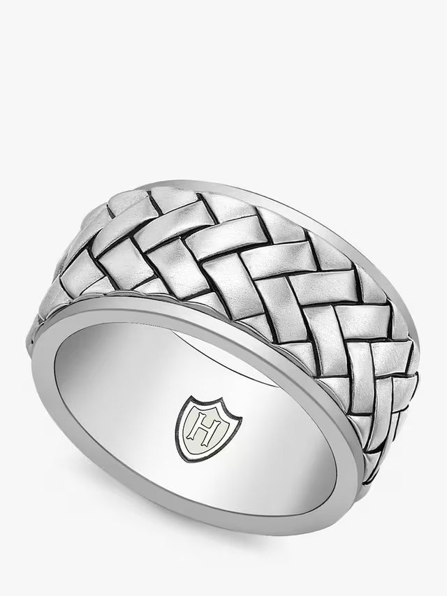 Hoxton London Men's Stylish Herringbone Pattern Spinning Ring - Silver - Y