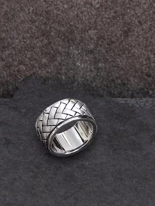 Hoxton London Men's Stylish Herringbone Pattern Spinning Ring - Silver - Y