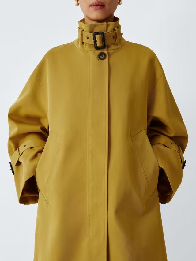 John Lewis Women's Nylon Regular Fit High Neck A-Line Mac Coat - Yellow - S