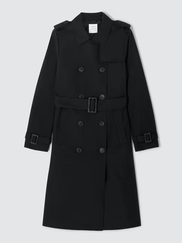John Lewis Women's Water Repellent Belted Button Trench Coat - Black - UK 12