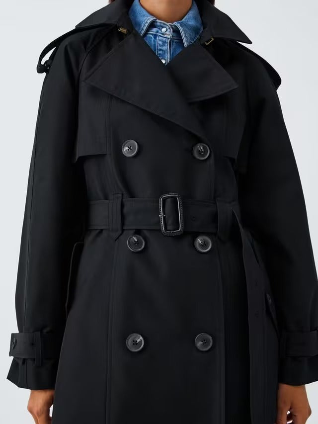 John Lewis Women's Water Repellent Belted Button Trench Coat - Black - UK 12