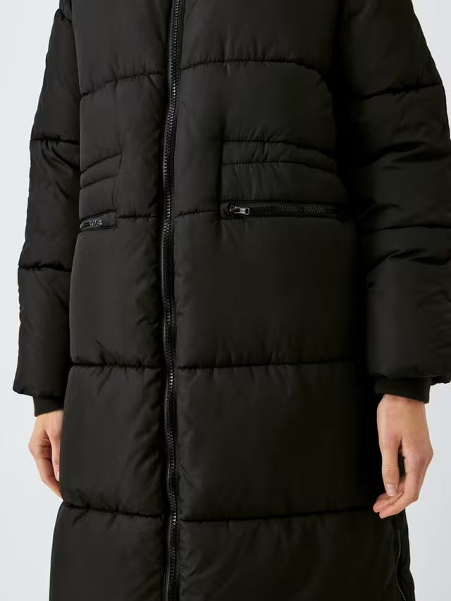 John Lewis Women's Longline Hooded Puffer Coat Jacket - Black - Size 10