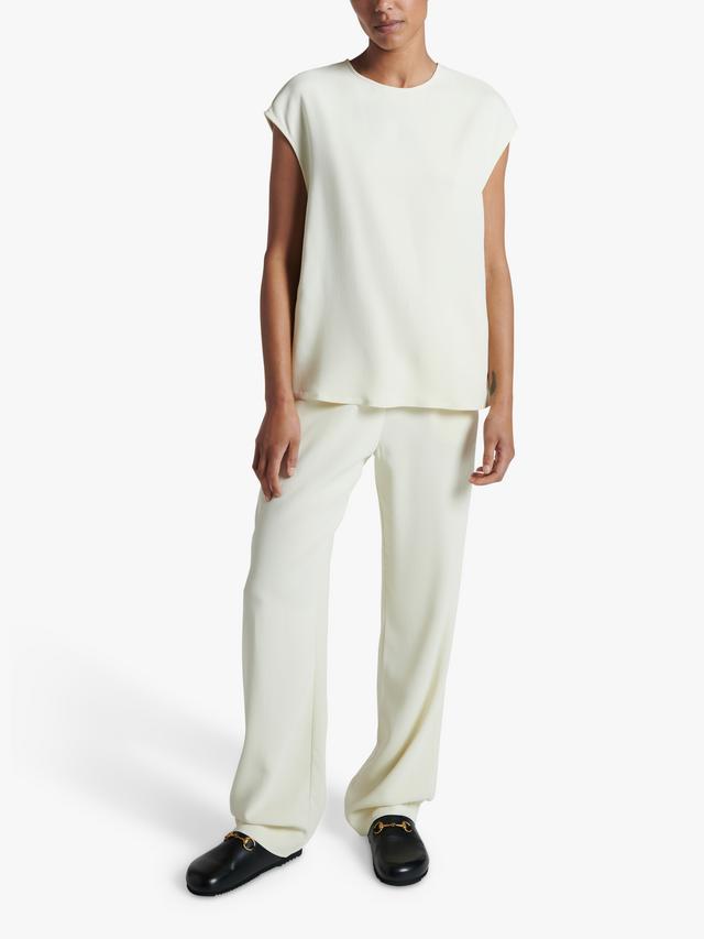 ASCENO The Aurelia Straight Leg Drawstring Crepe Trousers - Cream - Small
