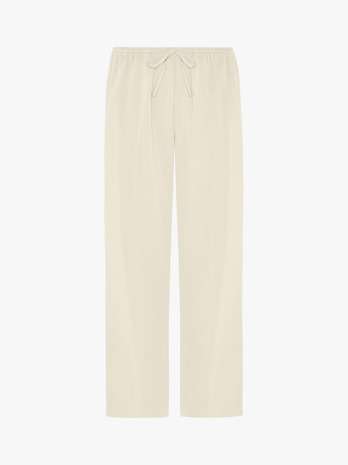 ASCENO The Aurelia Straight Leg Drawstring Crepe Trousers - Cream - Small