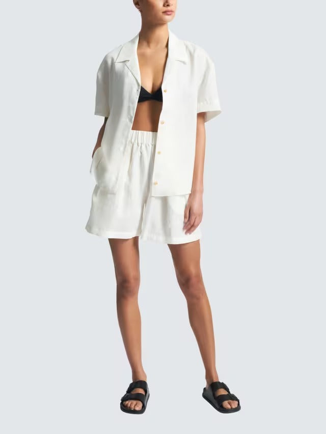 ASCENO Women's The Prague Pure Linen Breathable Button Shirt - White - XS