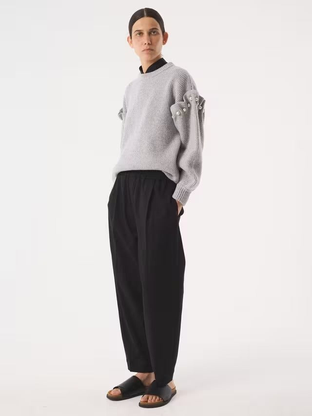 AKYN Yuki Women's Faux Pearl Trim Wool Rich Jumper - Grey Marl - Medium