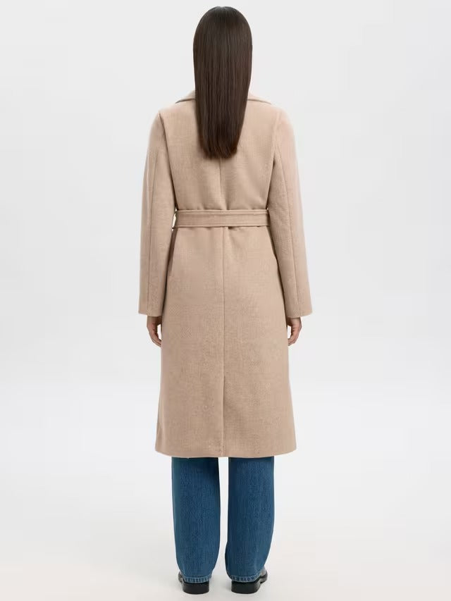Selected Women's Rosa Wool Blend Long Sleeve Tie Overcoat - Sand - Size 42