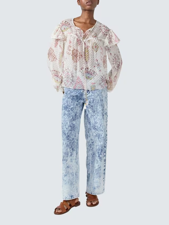 Hayley Menzies Women's Dylan Ruffle Silk Rich Blouse Top - Multi - Medium