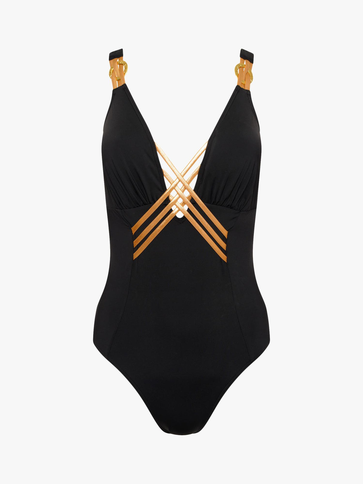 NAIA Beach Raquel Plunge Neck Interlaced Front Swimsuit - Black - Size 14