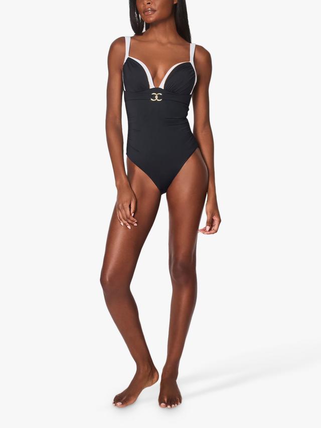 NAIA Beach Riviera Plunge Women's One Piece Swimsuit UK 12 Black/White Gold