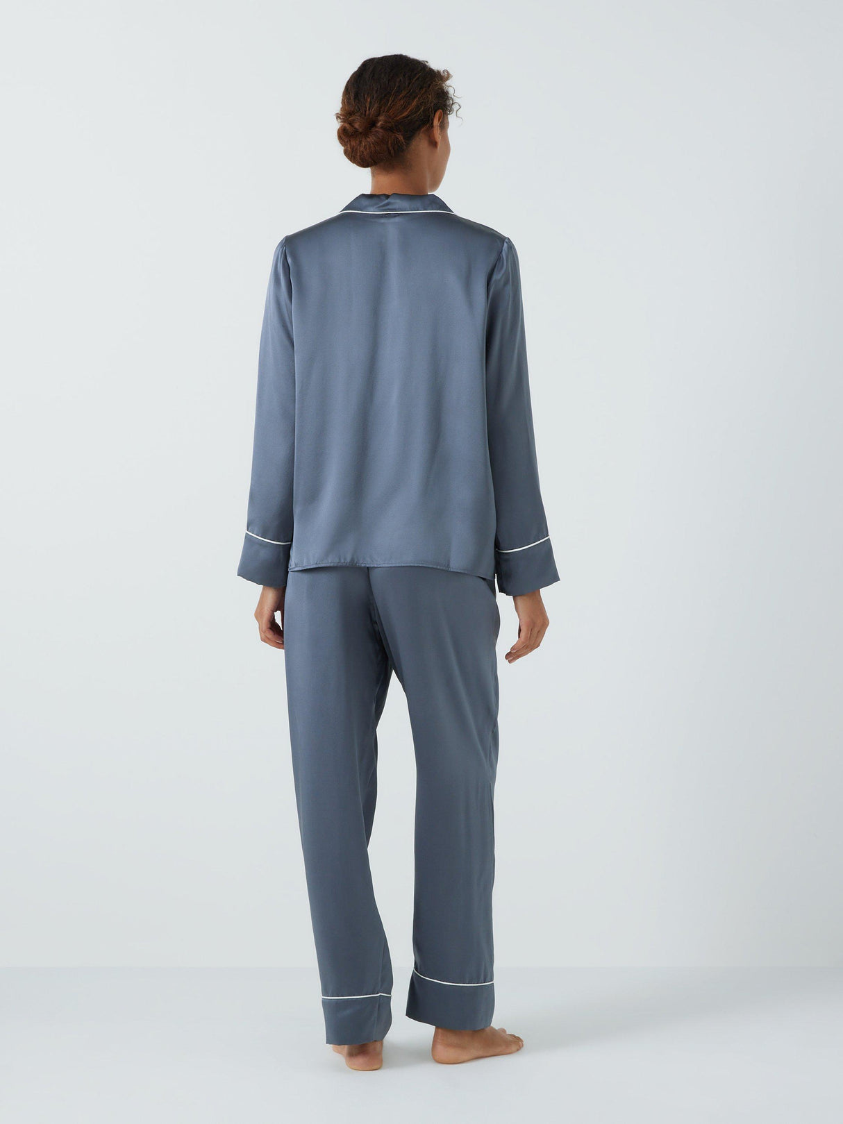 John Lewis Piped Silk Regular Plain Long Sleeved Pyjama Set - Grisaille - L