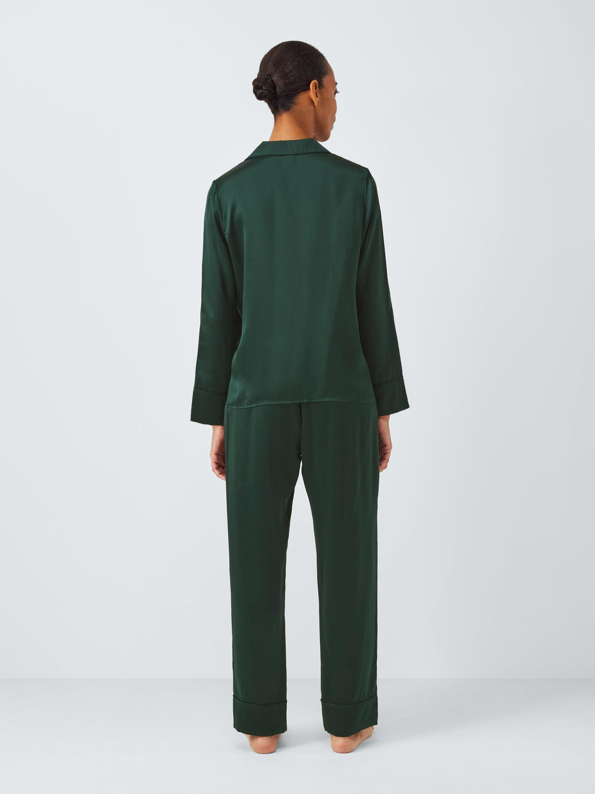 John Lewis Women's Piped Trim Pure Silk Long Sleeve Pyjama Set - Scarab - L