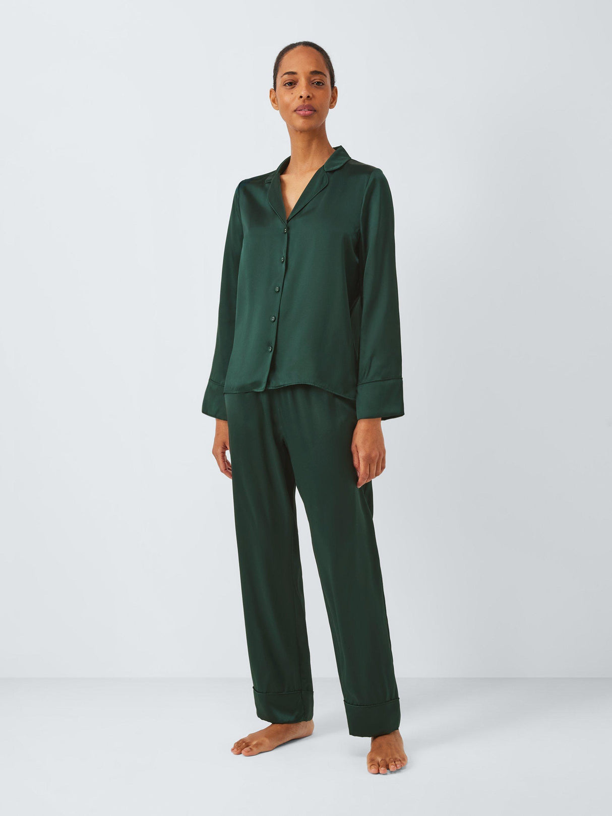John Lewis Women's Piped Trim Pure Silk Long Sleeve Pyjama Set - Scarab - L
