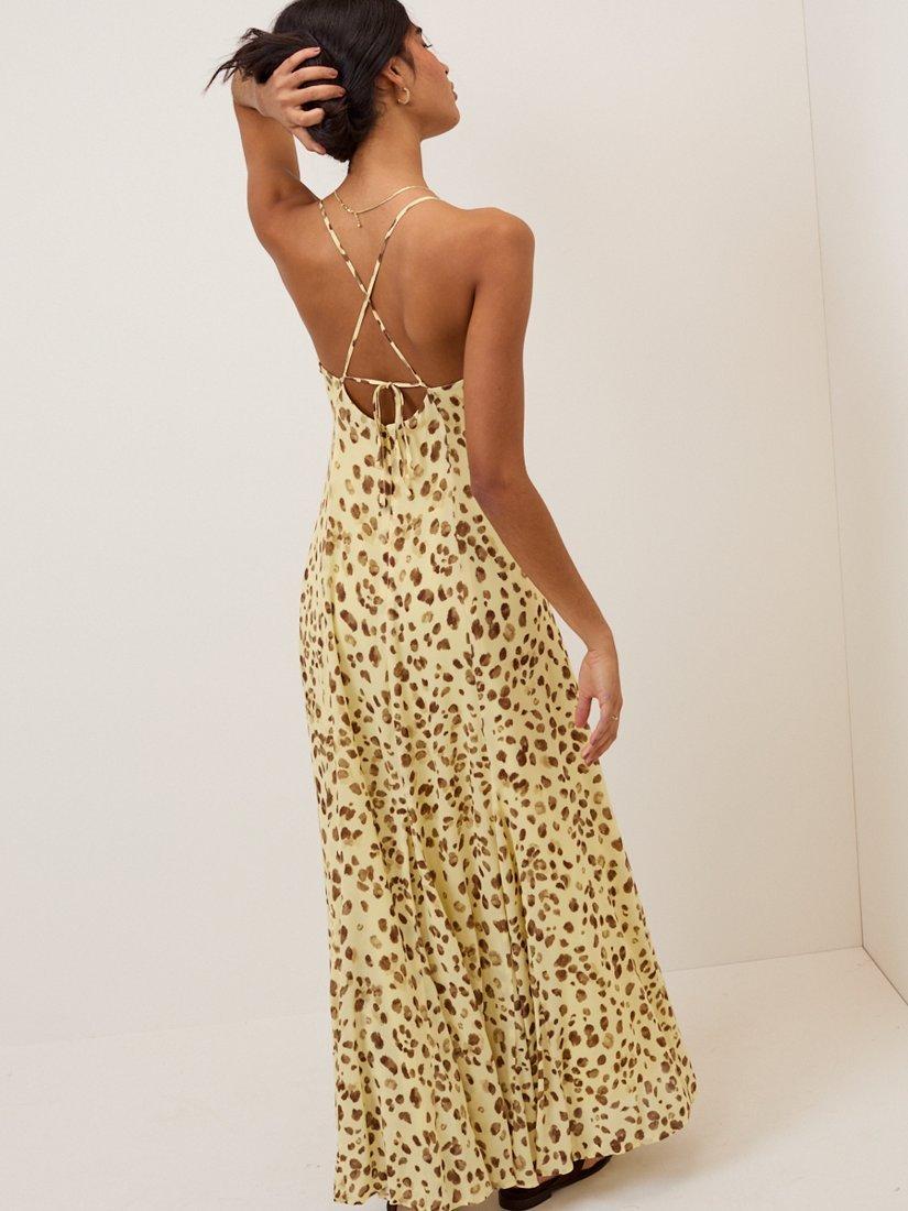 Nobody's Child Petite Kiki Leopard Print Midi Dress - Yellow/Brown - Size 10