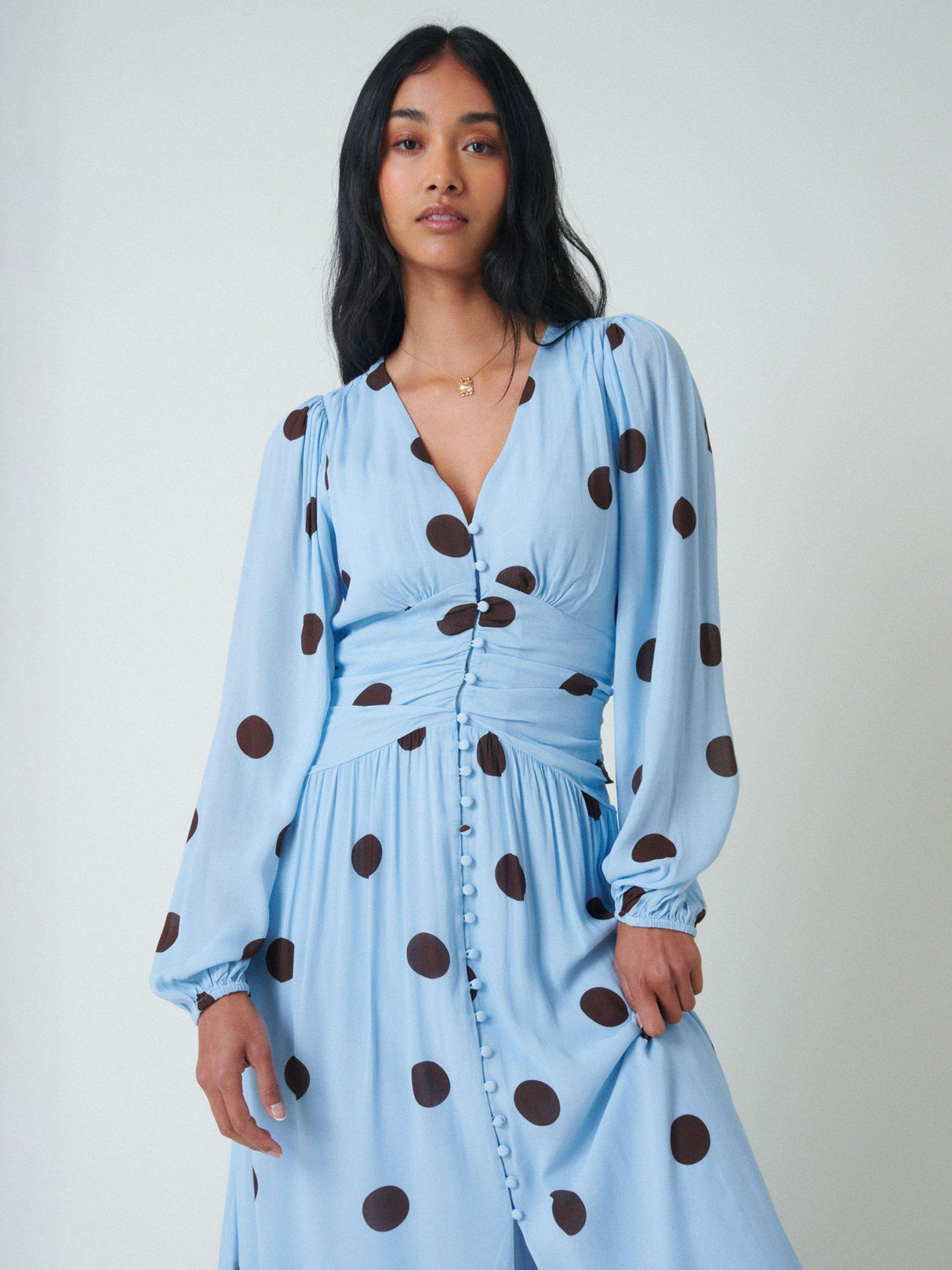 Nobody's Child Luna Polka Dot Midi Dress V-Neck Viscose Size 14 - Blue