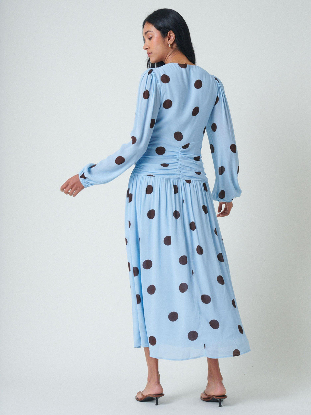 Nobody's Child Luna Polka Dot Midi Dress V-Neck Viscose Size 14 - Blue