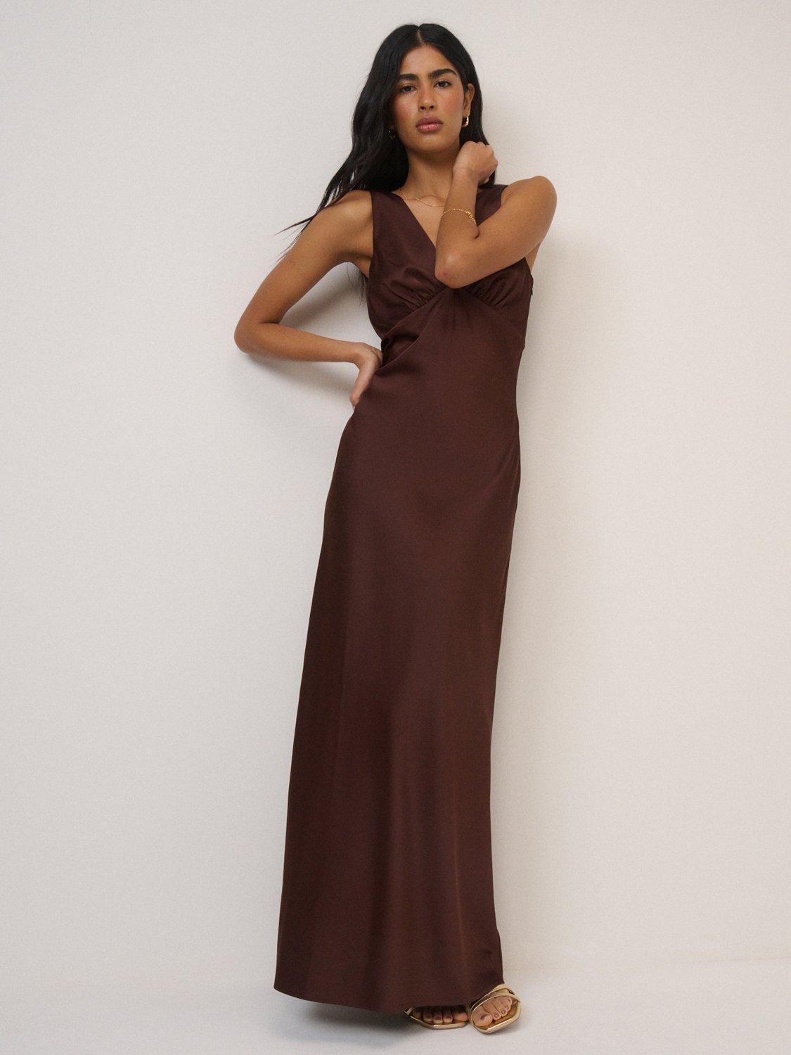 Nobody's Child Bridesmaids Joey Midaxi V-Neck Dress Viscose Brown - Size 14
