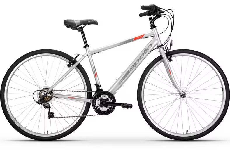 Apollo Transfer 18 Speed V-Brake Men's Hybrid Bike - Meduim - Silver/Red