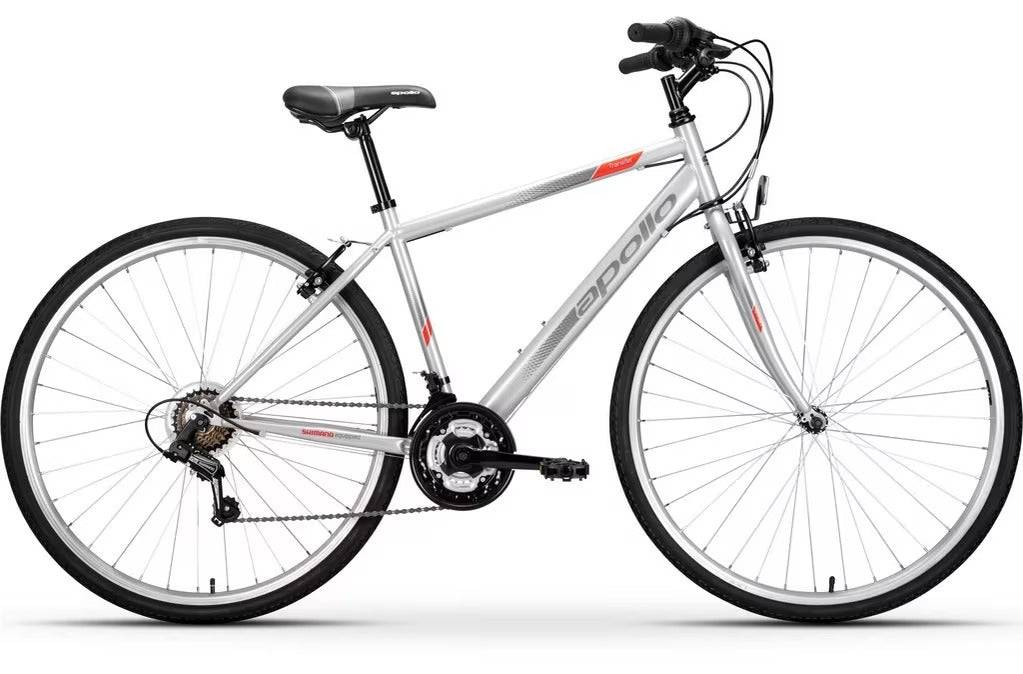 Apollo Transfer Men's 18-Speed V-Brakes Alloy Hybrid Bike - Large 21" - Grey