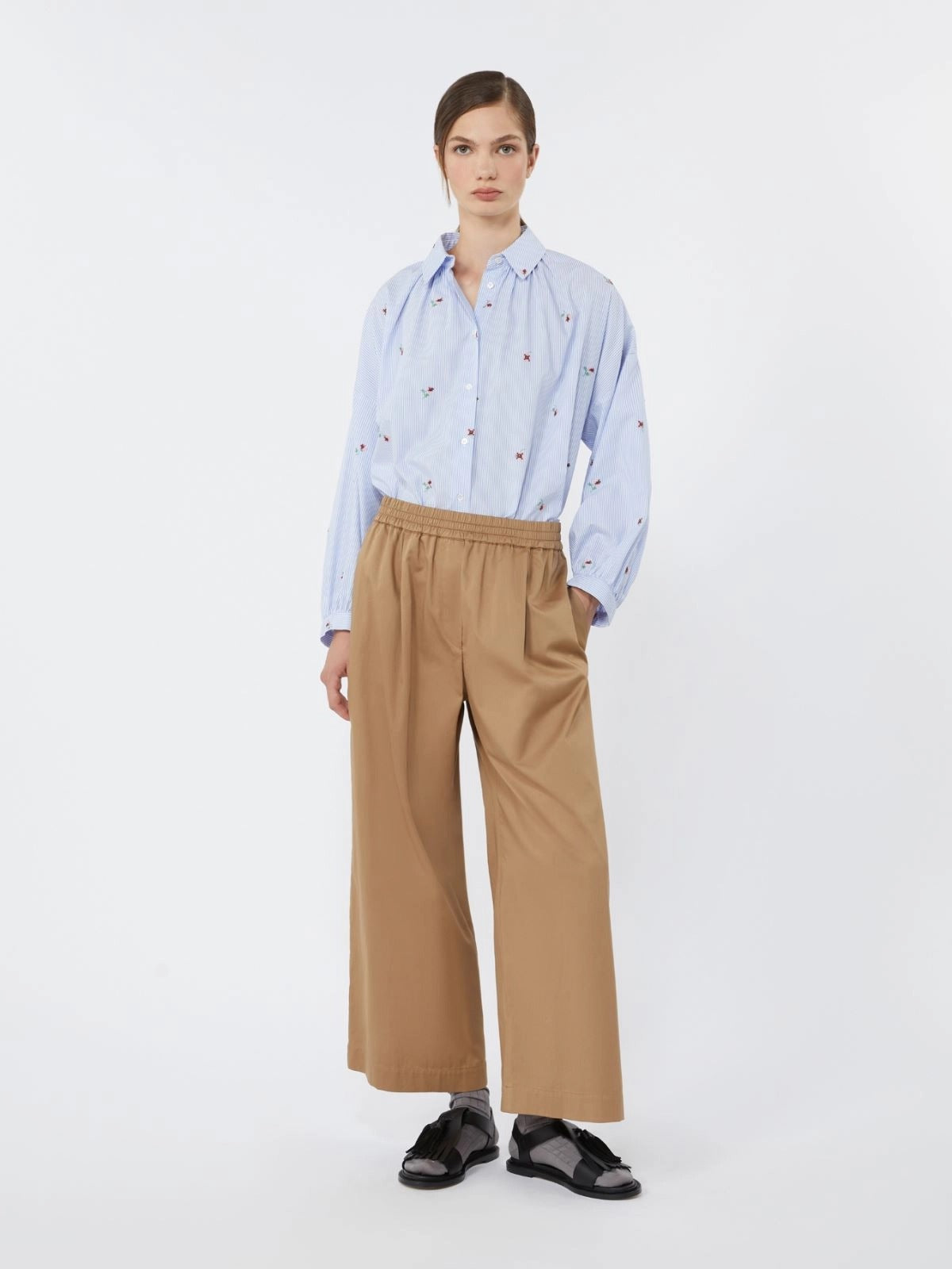 NEW Weekend MaxMara Butterfly Women's Embroidered Stripe Shirt Blue/Multi UK 12
