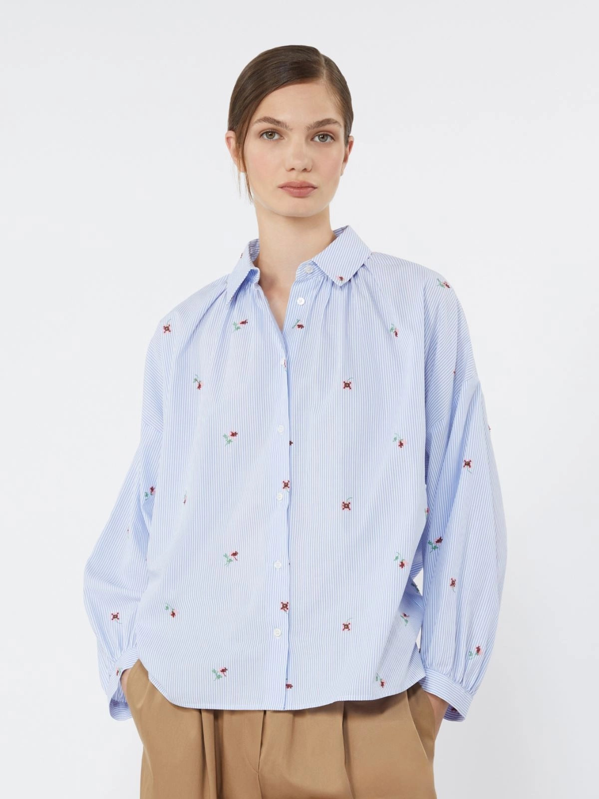 NEW Weekend MaxMara Butterfly Women's Embroidered Stripe Shirt Blue/Multi UK 12