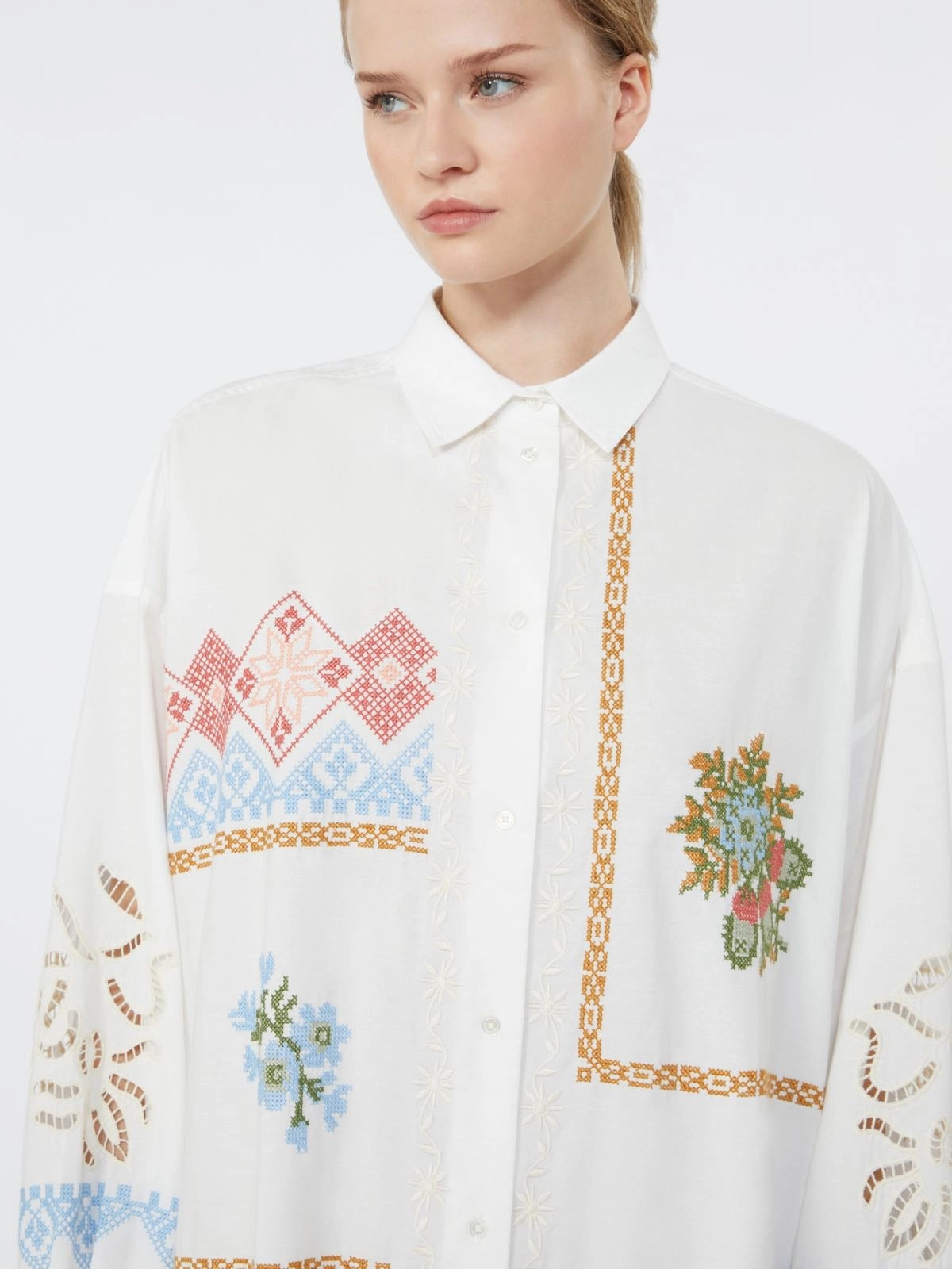 NEW Weekend MaxMara Gru Floral Short Sleeved Shirt Dress - White/Multi UK 16