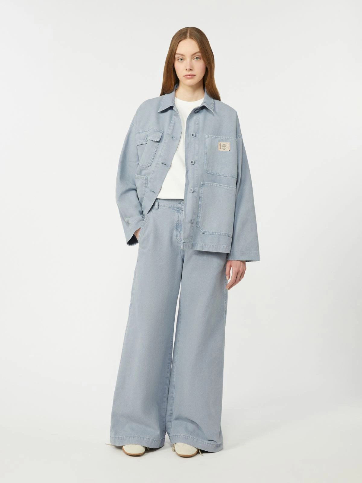 Weekend MaxMara Album Cotton Workwear Button Jacket - Light Blue - UK 8