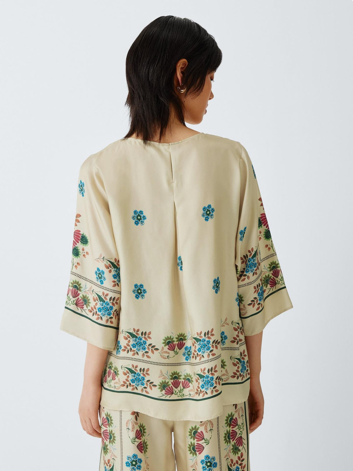 Weekend MaxMara Samba 3/4 Sleeve Floral Regular Silk Top - Ivory - UK 18