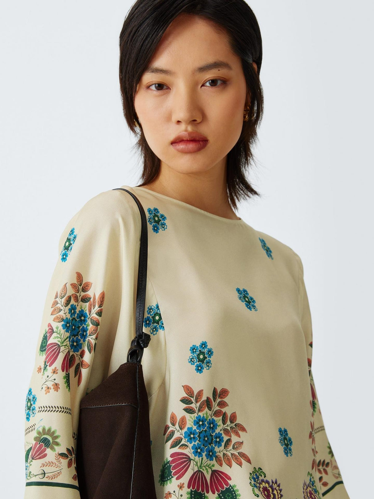 Weekend MaxMara Samba 3/4 Sleeve Floral Regular Silk Top - Ivory - UK 18