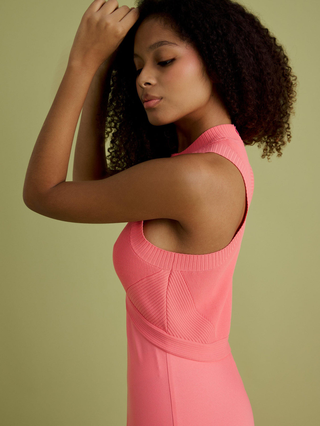 FLORERE Fit & Flare High Neck Sleeveless A-Line Midi Dress - Pink UK 14