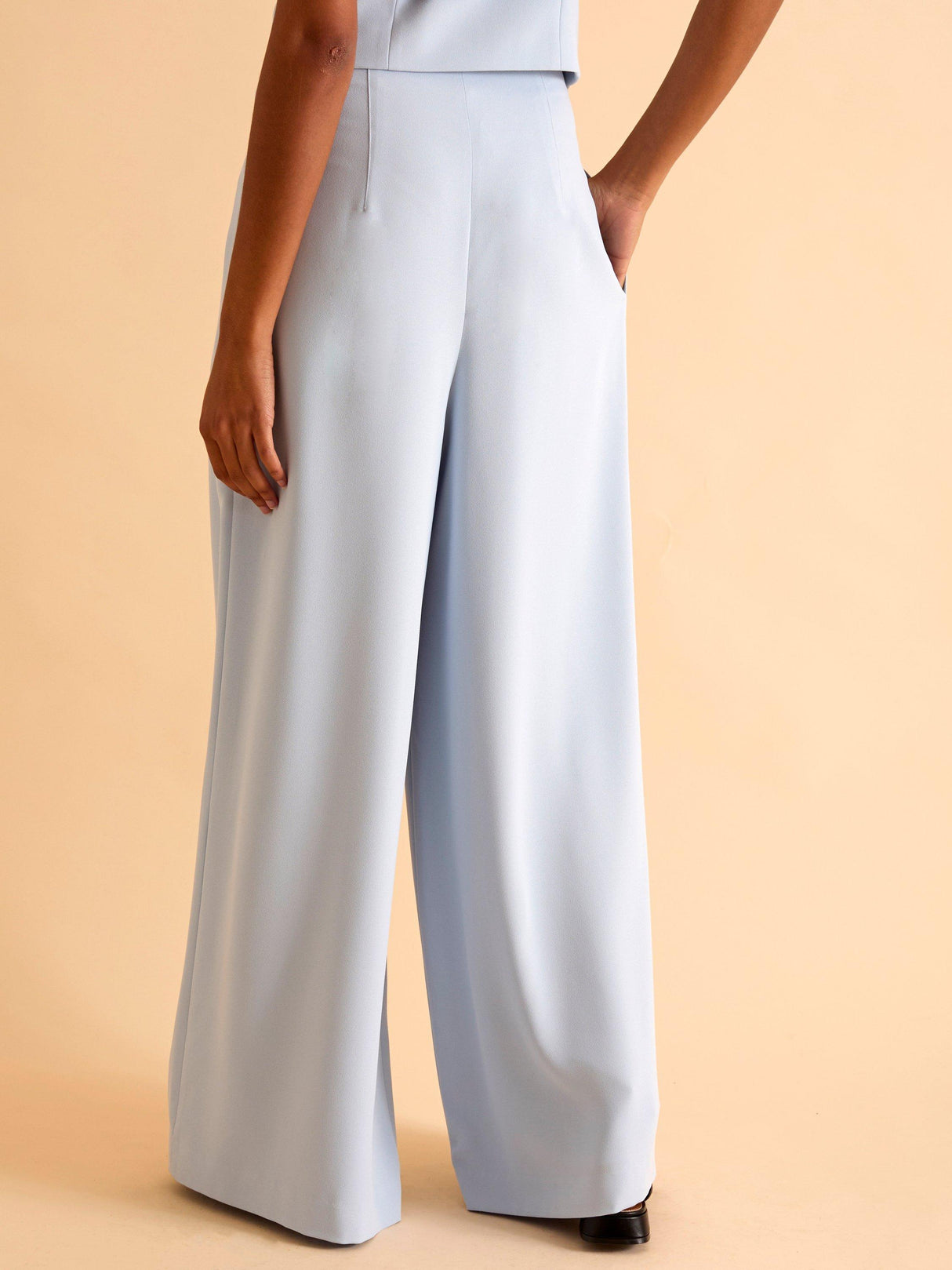 FLORERE High Waist Tailored Wide Leg Women's Trousers - Light Blue - Size 10