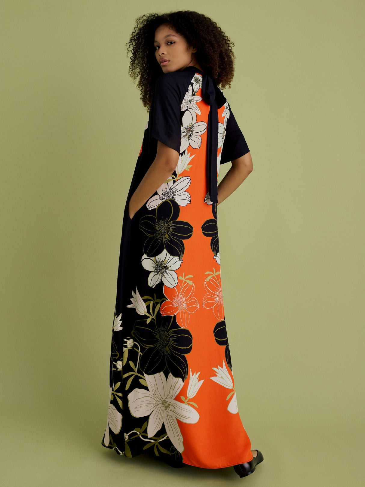 FLORERE High Neck Floral Short Sleeve Trapeze Maxi Dress - Multi Size 12