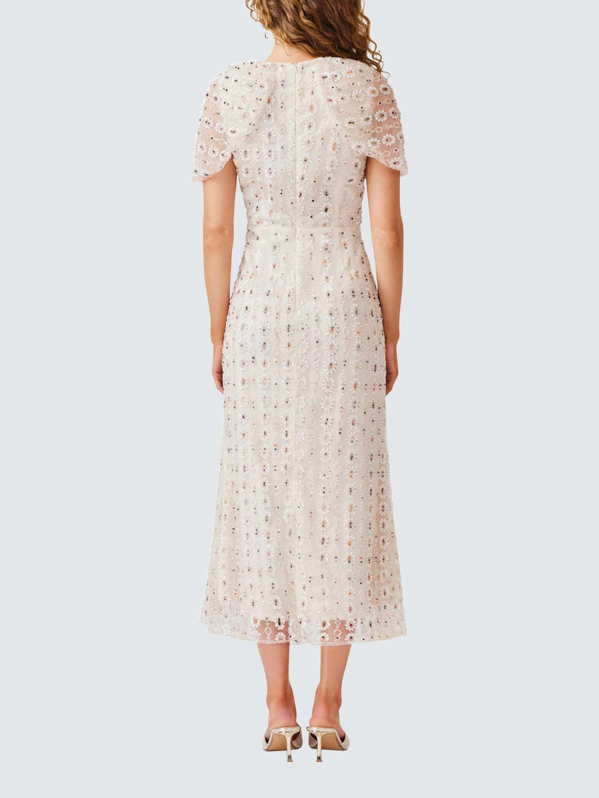 Elliatt Womens Kristina Beaded Mesh Short Sleeve Midi Dress - White - S