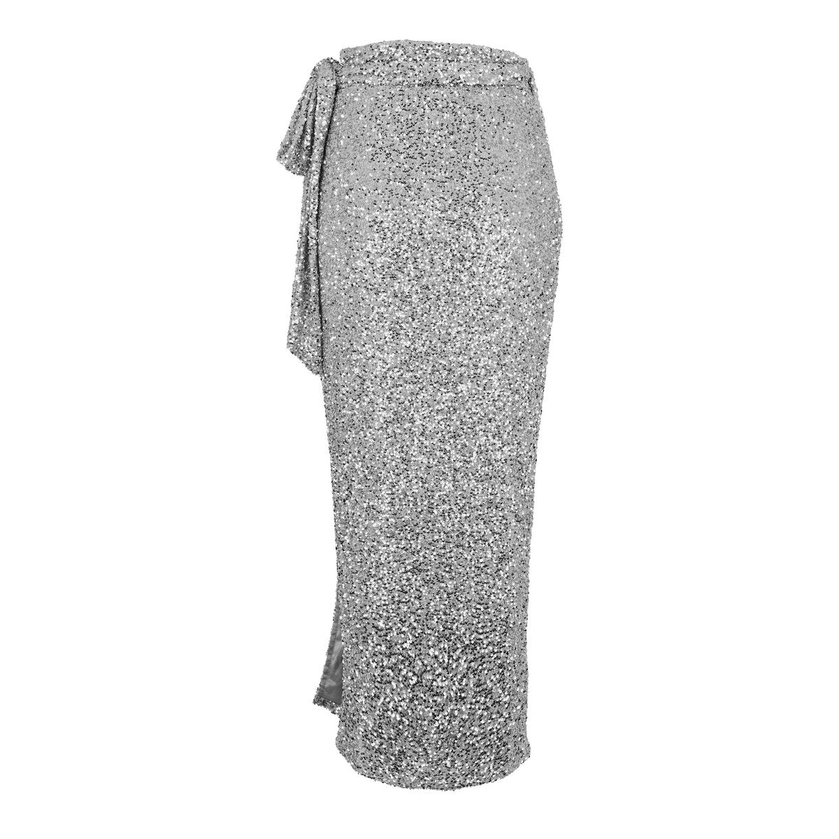 Never Fully Dressed Jaspre Sparkle Sequin Wrap Midi Skirt - UK12 - Silver