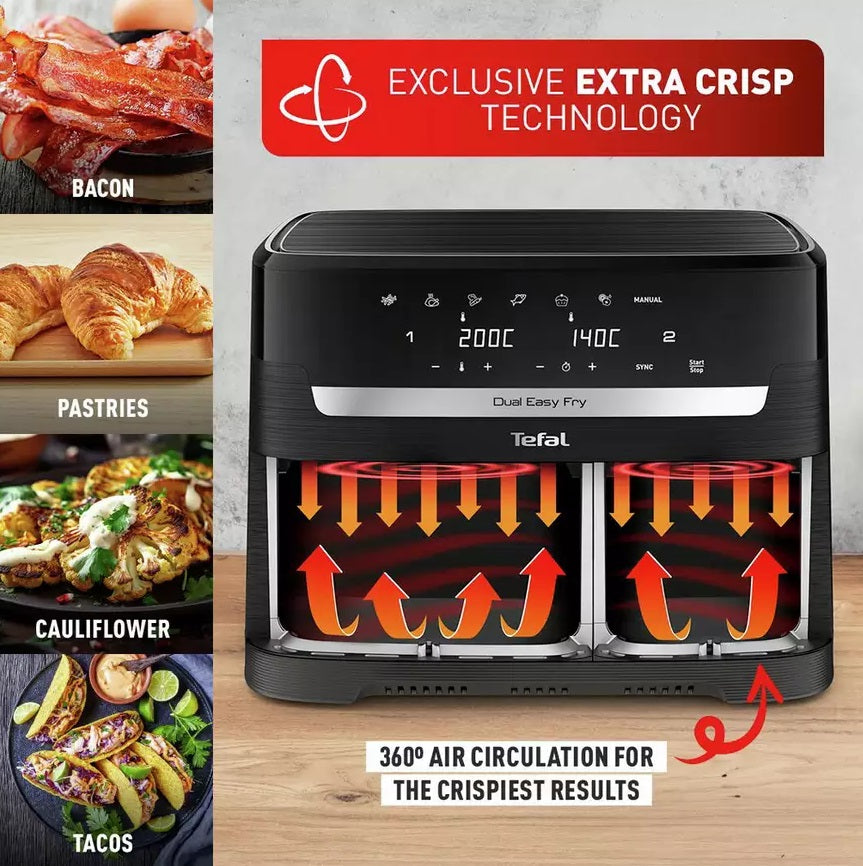 Tefal Easy Fry EY901N40 8.3L Dual Drawer Air Fryer 2700W - Black
