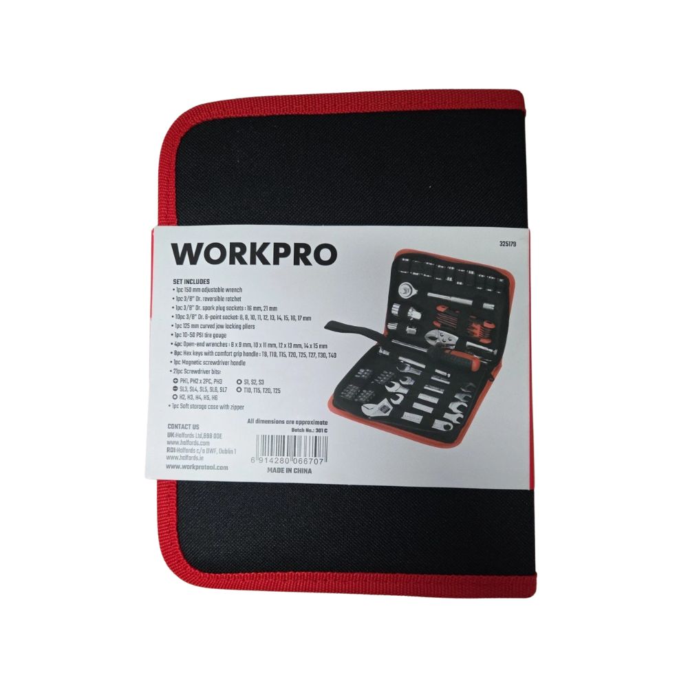 WorkPro 325179 Auto & Motorcycle Maintenance Tool Kit Set of 51 Pieces