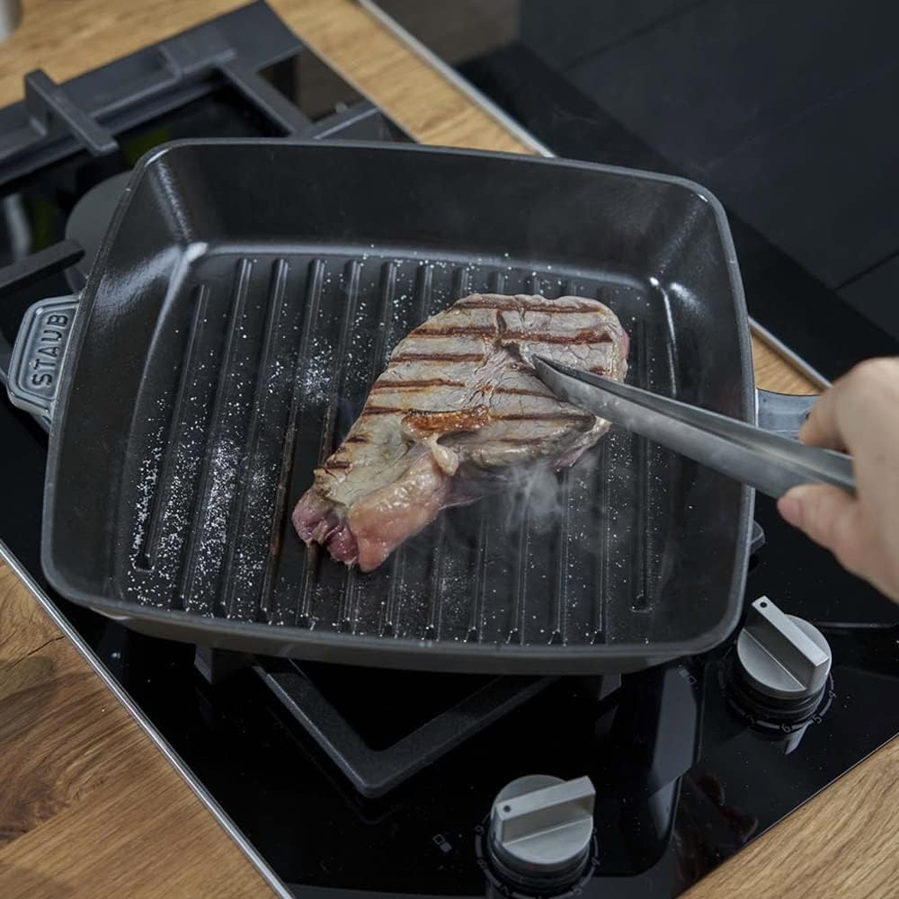 STAUB Cast Iron Square 26cm Oven & Grill Safe American Grill Pan - Grey