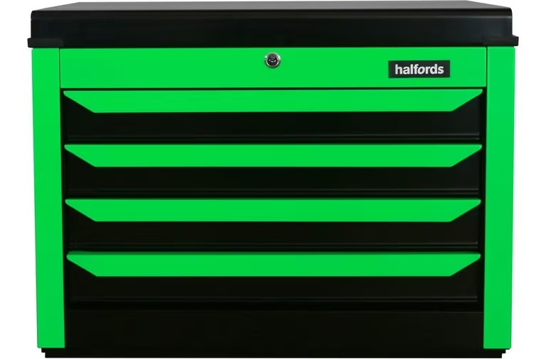 Halfords 27in 4-Drawer Lockable Rolling Tool Chest Cabinet - Neon Green