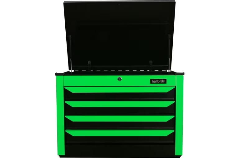 Halfords 27in 4-Drawer Lockable Rolling Tool Chest Cabinet - Neon Green