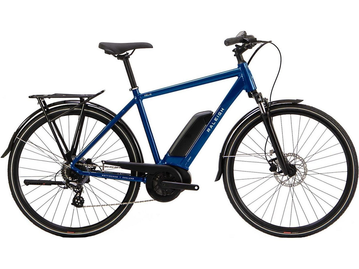 Raleigh Felix Unisex Crossbar Leisure City Hybrid E--Bike - Blue - Medium