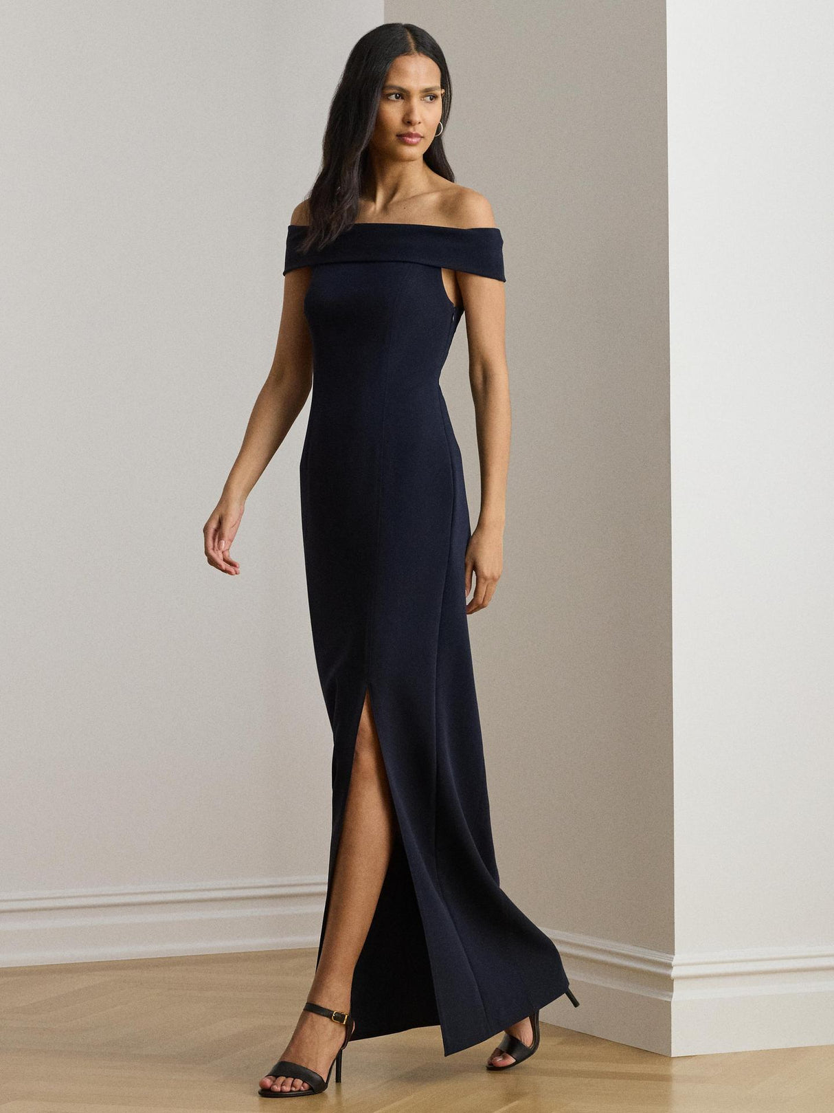 Ralph Lauren Women's Adlar Crepe Off Shoulder Plain Dress - Size 12 - Navy