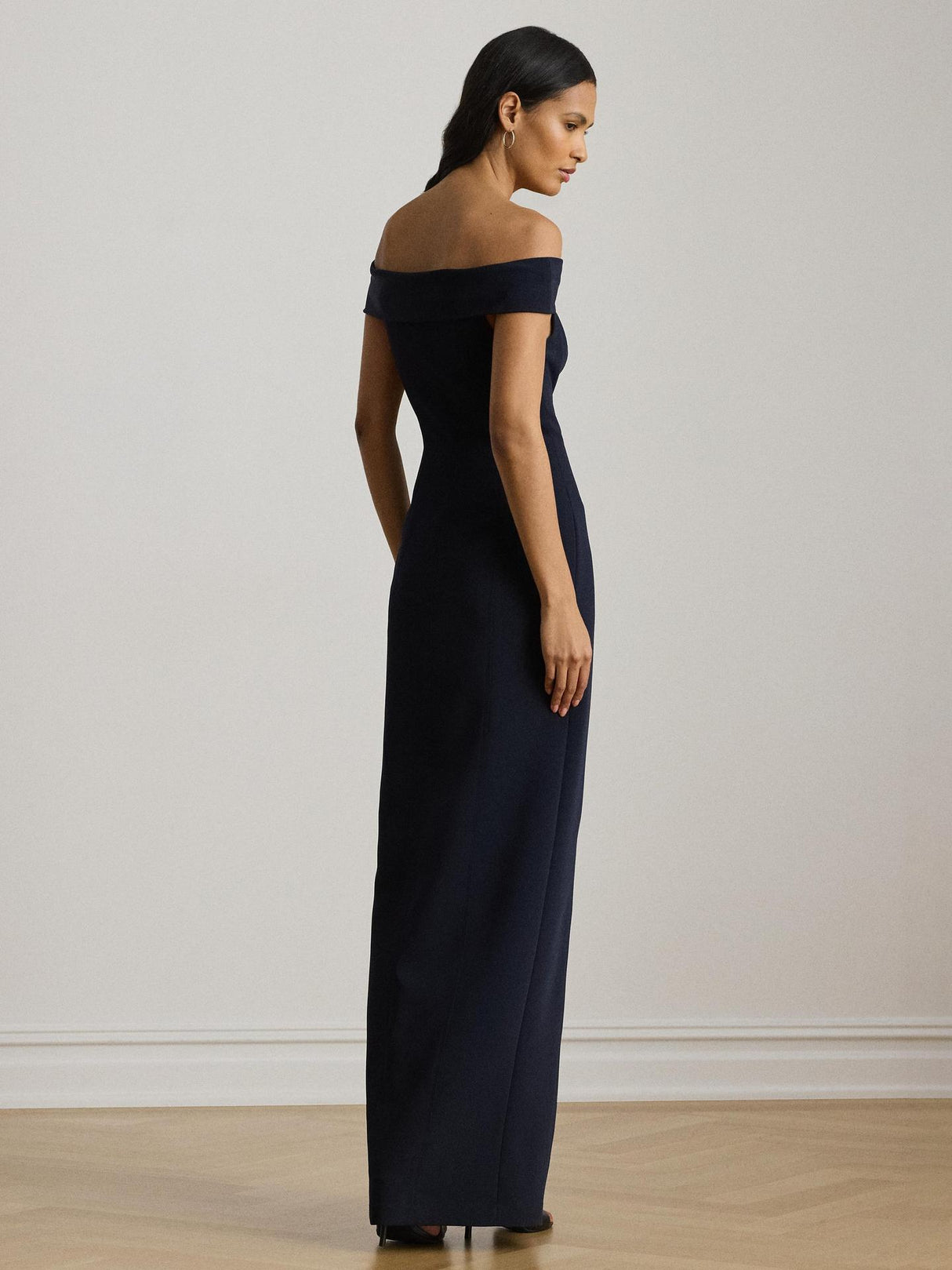 Ralph Lauren Women's Adlar Crepe Off Shoulder Plain Dress - Size 12 - Navy