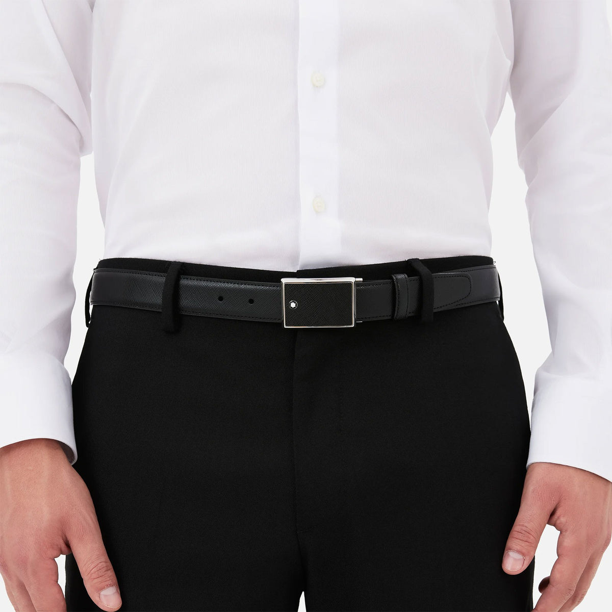 Montblanc Classic Saffiano 30mm Rectangular Mens Leather Belt One-Size Black